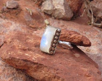 Antiqued Rainbow Moonstone Size 7 1/2 Ring