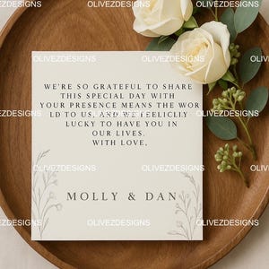 Botanical Wedding Place Card Template: Elegant Thank You Note (DIY Editable PDF, 5x7 inches)