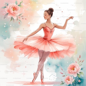 Watercolor Ballerina Clipart Set: Ballet Dancer PNG Images (Digital Download)