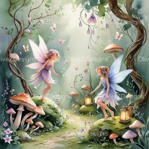Watercolor Garden Fairies Clipart: Printable Wildflowers (Digital Download)