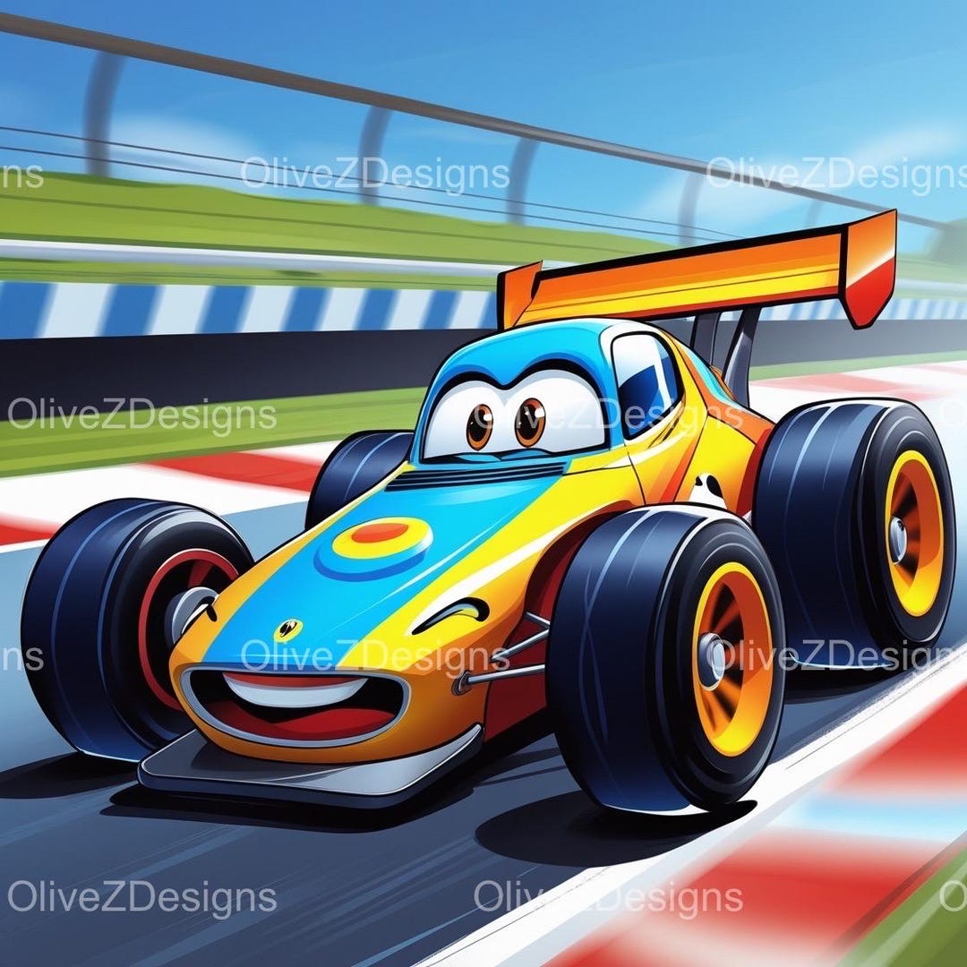Cartoon Race Car Clipart, Watercolor Style (digital Download) - Etsy