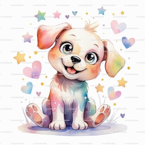 Imágenes PNG de cachorros de dibujos animados caprichosos: juego de 8 / Pegatinas de perros adorables / Ilustraciones de cachorros en acuarela para papelería, agendas y manualidades