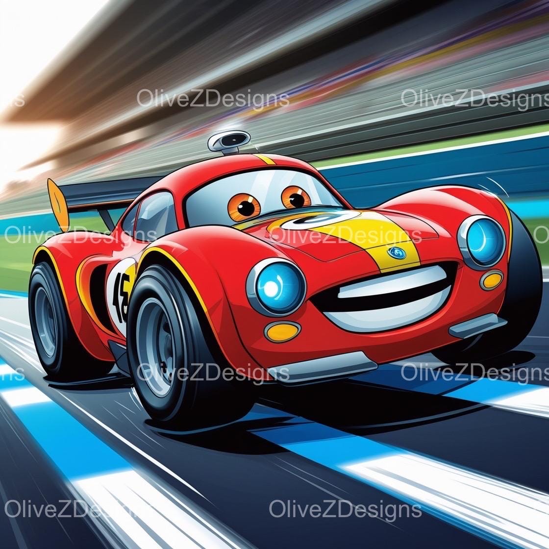 Cartoon Race Car Clipart, Watercolor Style (digital Download) - Etsy