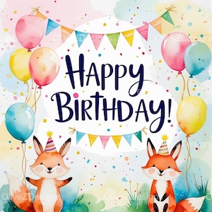 4 JPG Happy Birthday clipart, natuurdecor, afdrukbare aquarel clipart, afdrukbare kunst, digitale download, Paper Craft, journaling, uitnodigen