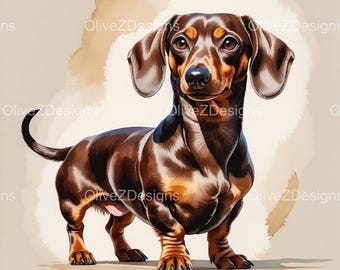 12 Whimsical Dachshund Clipart – Watercolor Dog PNGs (Digital Download)