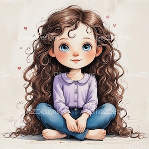 Niña en acuarela: Cabello castaño y rojizo (descarga digital)