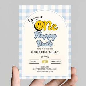 Eine glückliche Dude-Geburtstagseinladung, bearbeitbare 1. Geburtstagseinladung für Jungen, eine glückliche Dude druckbare, glückliche Dude-Party digitaler Download