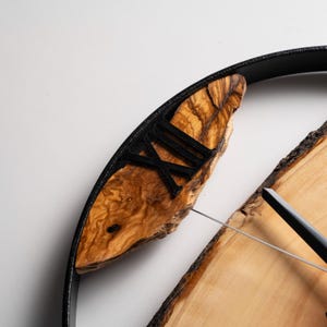 Handmade Olive Wood Clock with Metal Frame, Live Edge Wall Clock, Rustic Wall Decor, Wall Hangings, Anniversary Gifts, Housewarming Gifts