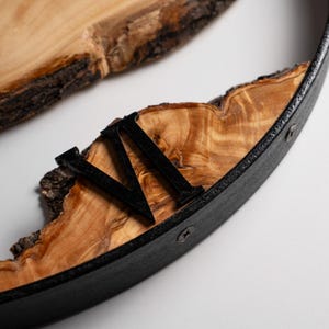 Handmade Olive Wood Clock with Metal Frame, Live Edge Wall Clock, Rustic Wall Decor, Wall Hangings, Anniversary Gifts, Housewarming Gifts