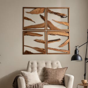 Handcrafted Olive Wood Wall Art, 4 Piece Wooden Frame Wall Decor, Live Edge Wood Decor, Wooden Wall Decor, Home Gift, Office Wall Decor