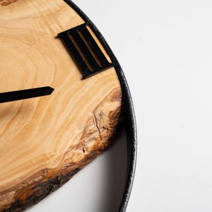 Handmade Olive Wood Clock with Metal Frame, Live Edge Wall Clock, Rustic Wall Decor, Wall Hangings, Anniversary Gifts, Housewarming Gifts