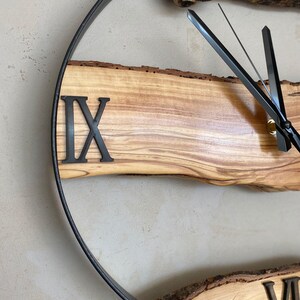 Large Wall Clock With Metal Frame, Live Edge Olive Wood, Rustic Home ...