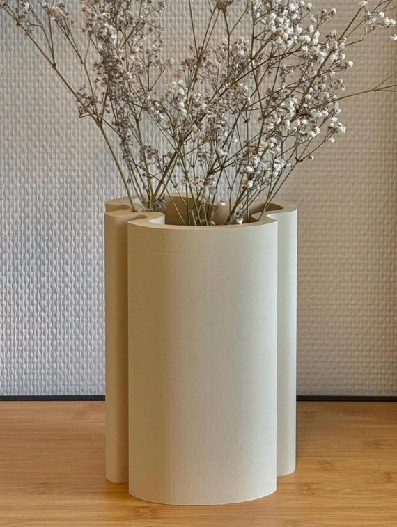 Minimalistische Skandinavische Blumenvase | Beige Schwarz Wohndekor | Umweltfreundliche 3D gedruckte Vase