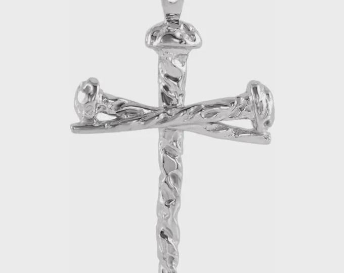 Sterling Silver Nail Design Cross Pendant, two sizes available