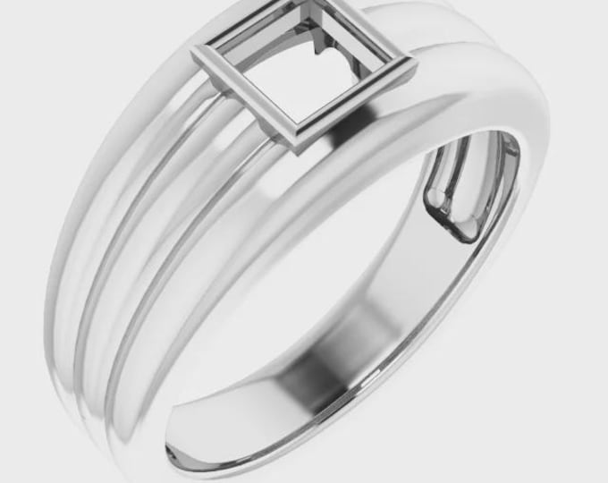 Sterling Silver 5 mm Square Ring Mounting, customizing available in metal and settings