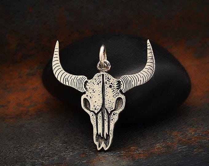 Sterling Silver Flat Cow Skull Pendant 21x20mm