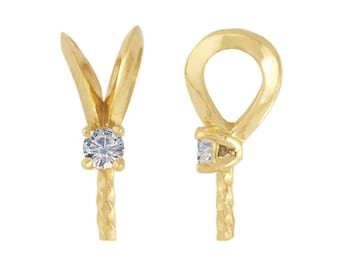 14K Gold Diamond-Set Rabbit-Ear Pendant Bail with Peg for Pearls, white or yellow gold