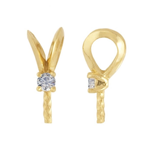 14K Gold Diamond-Set Rabbit-Ear Pendant Bail with Peg for Pearls, white or yellow gold