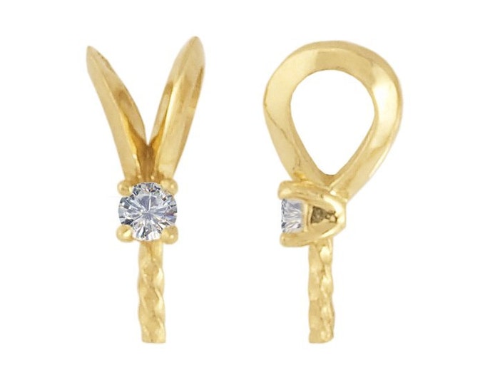 14K Gold Diamond-Set Rabbit-Ear Pendant Bail with Peg for Pearls, white or yellow gold