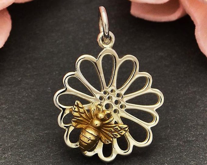 Sterling Silver Daisy Charm with Bronze Bee