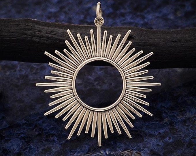 Sterling Silver Spikey Sun Pendant 37x32mm
