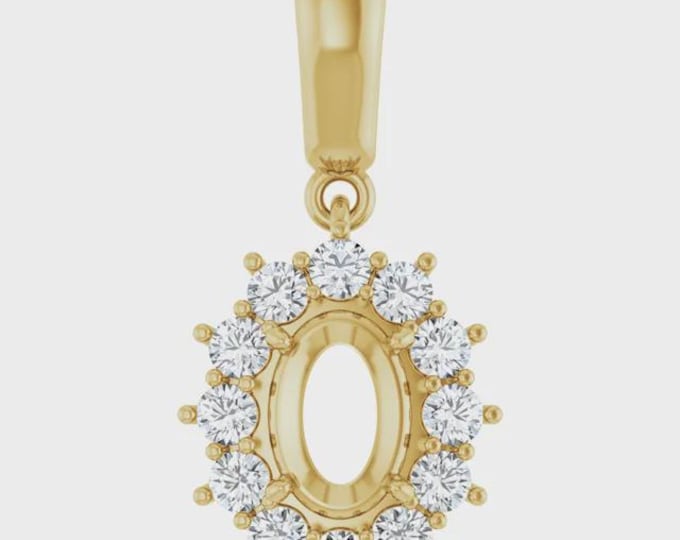 14k Yellow or White Gold 9x7 mm Oval 3/8 CTW Natural Diamond Semi-Set Pendant