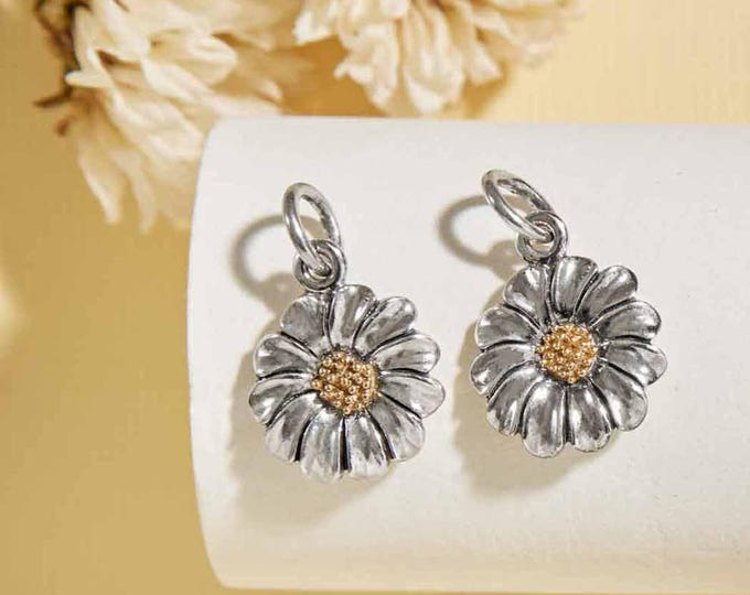 Tiny Mixed Metal Daisy Charm 16x10mm
