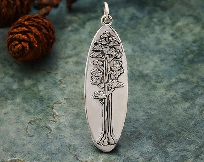 Sterling Silver Oval Sequoia Tree Pendant 35x10mm