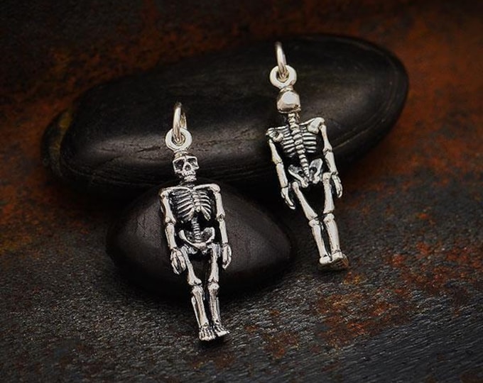 Sterling Silver 3D Skeleton Charm 26x7mm