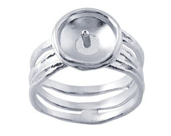 Sterling Silver Textured Pearl Cup Ring Mounting with Peg