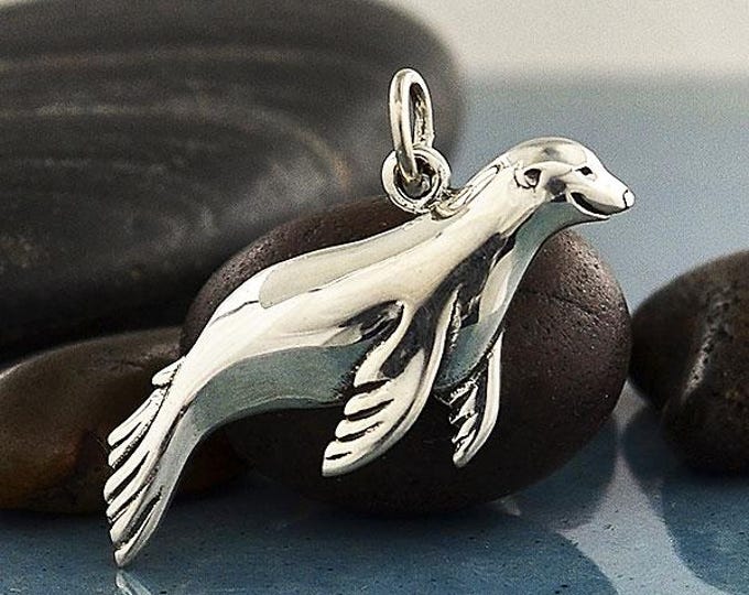 Sterling Silver Sea Lion Charm - Seal Charm 17x27mm