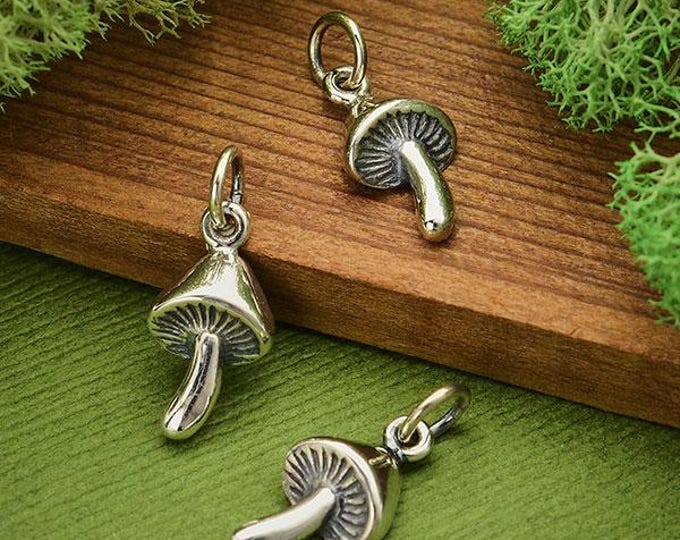Sterling Silver Mushroom Charm - Food Charm 17x7mm