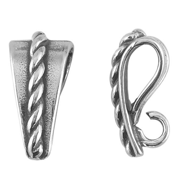 Sterling silver rope design pendant bail with ring