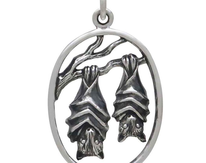 Sterling Silver Mom and Baby Bat Pendant 27x16mm