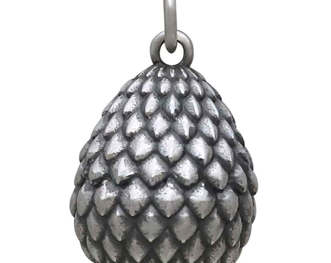 Sterling Silver 3D Scaled Dragon Egg Charm 20x12mm