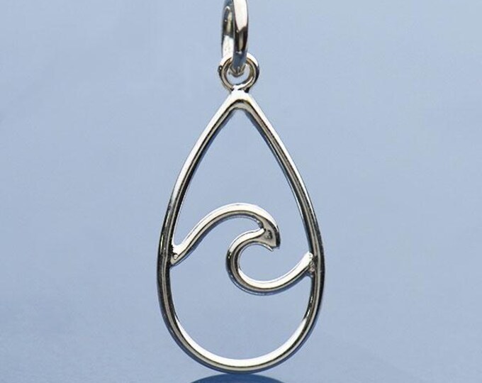 Sterling Silver Wire Wave Charm - Teardrop Shape 23x10mm