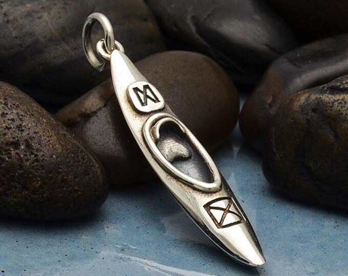 Sterling Silver Kayak Charm - Sports Charms 30x5mm