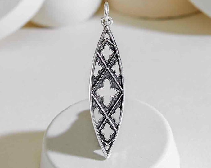 Sterling Silver Gothic Marquis Pendant 38x9mm