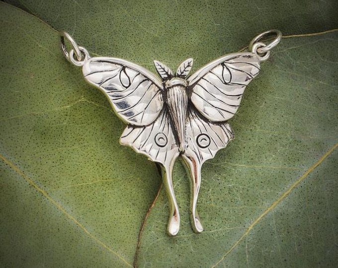 Sterling Silver Luna Moth Pendant Festoon 26x30mm