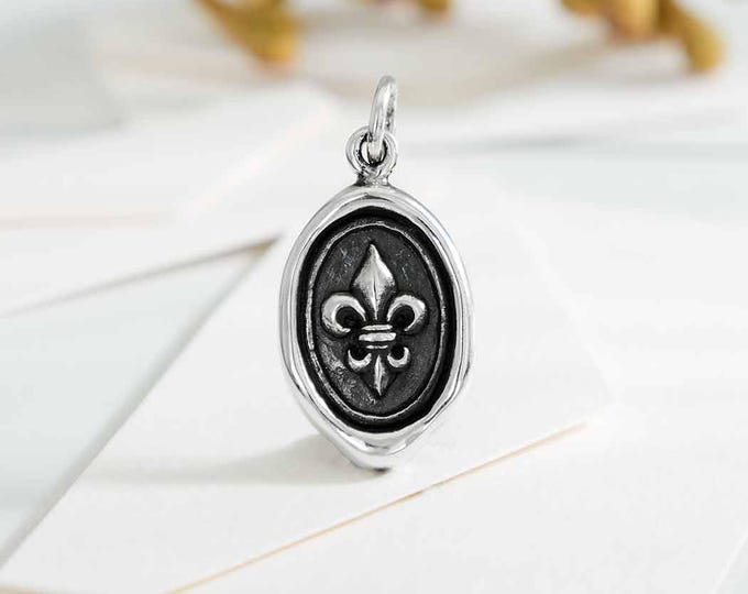 Sterling Silver Fleur de Lys Wax Seal Coin Charm 21x10mm