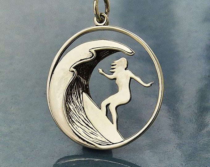 Sterling Silver Surfer Girl Charm 26x20mm