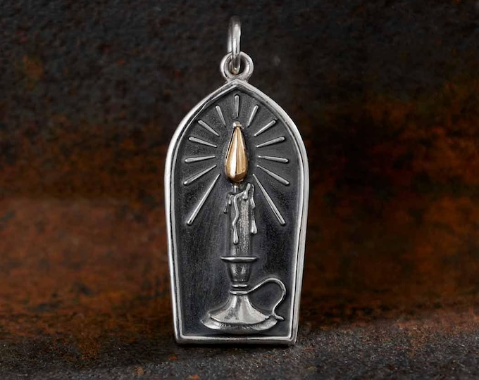 Sterling Silver Candle Charm w Bronze Flame 28x12mm