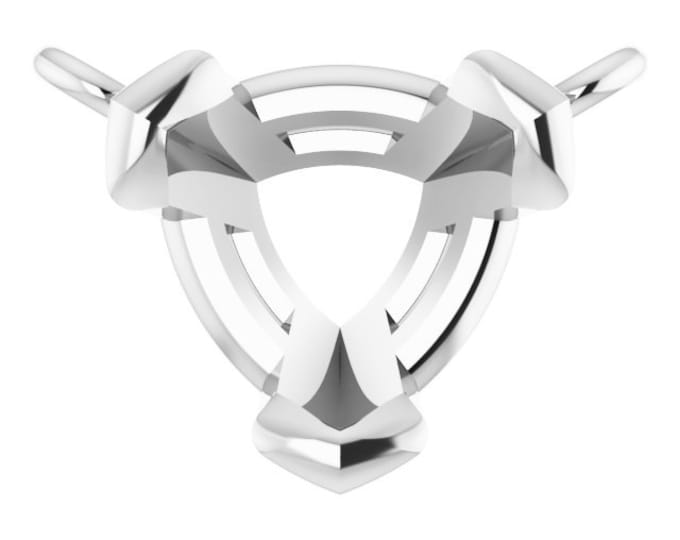 Trillion V-Prong Solitaire Necklace Center Mounting in Sterling Silver, or 14k Gold, custom also available