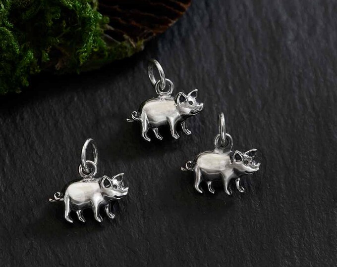 Sterling Silver Tiny Pig Charm 12x12mm