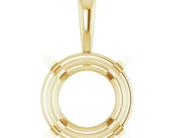 Round 4-Prong Pre-Notched Pendant Mounting, in Sterling Silver or 14k Gold, choose your setting size