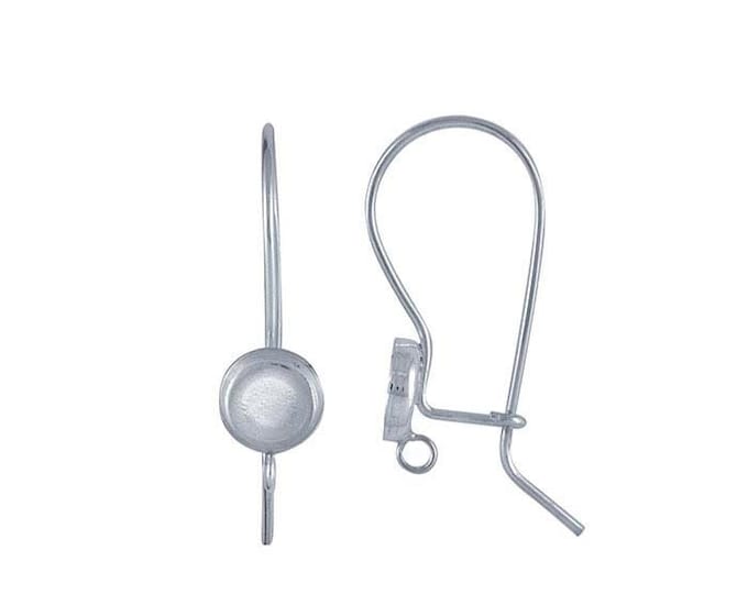 Sterling silver 6mm round bezel kidney ear wire mounting with loop