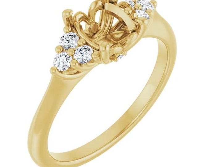14K Oval 1/5 CTW Natural Diamond Semi-Set Engagement Ring available in yellow or white gold in 2 setting sizes.