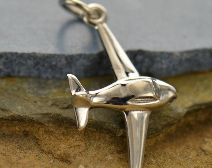 Sterling Silver Airplane Charm 25x12mm