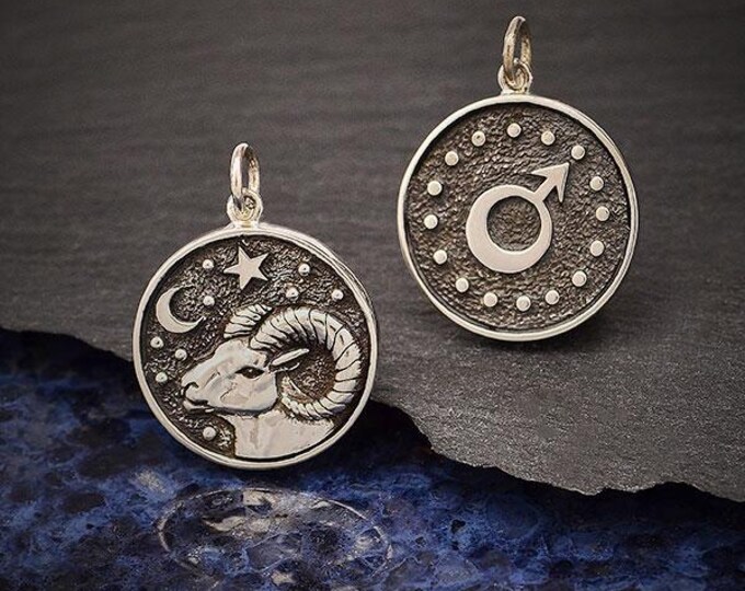 Sterling Silver Astrology Aries Pendant 24x18mm