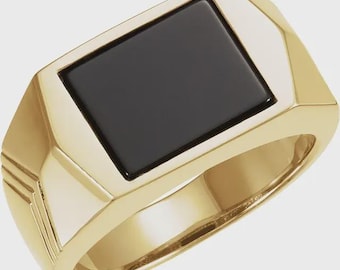 Men's Cabochon Ring Mounting with Black Onyx Flat Top in Sterling Silver, 10k Gold